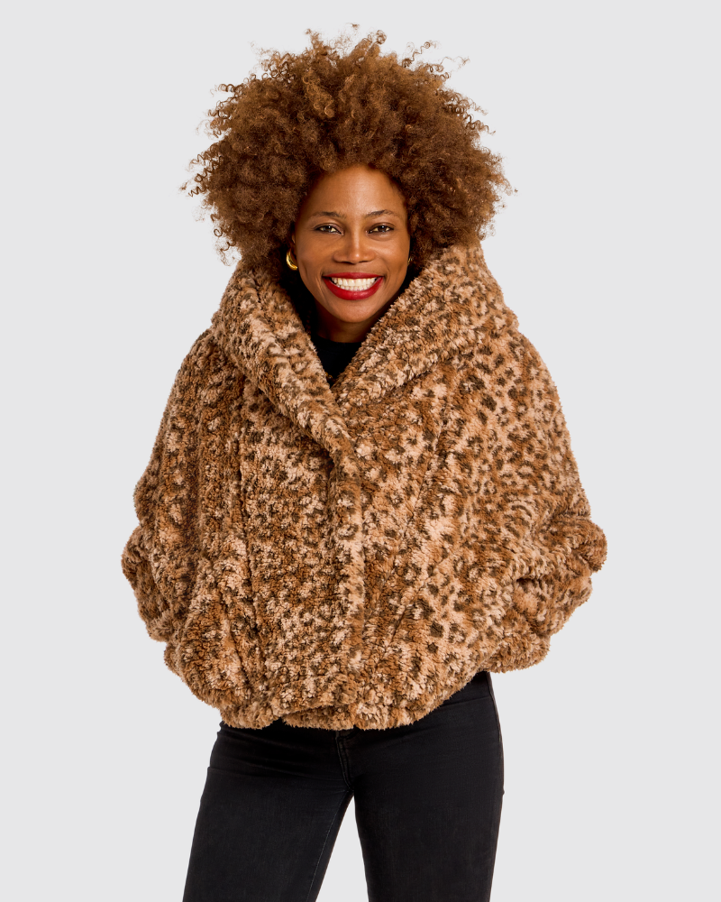Classic Cropped Sherpa Lounger Jacket - Leopard
