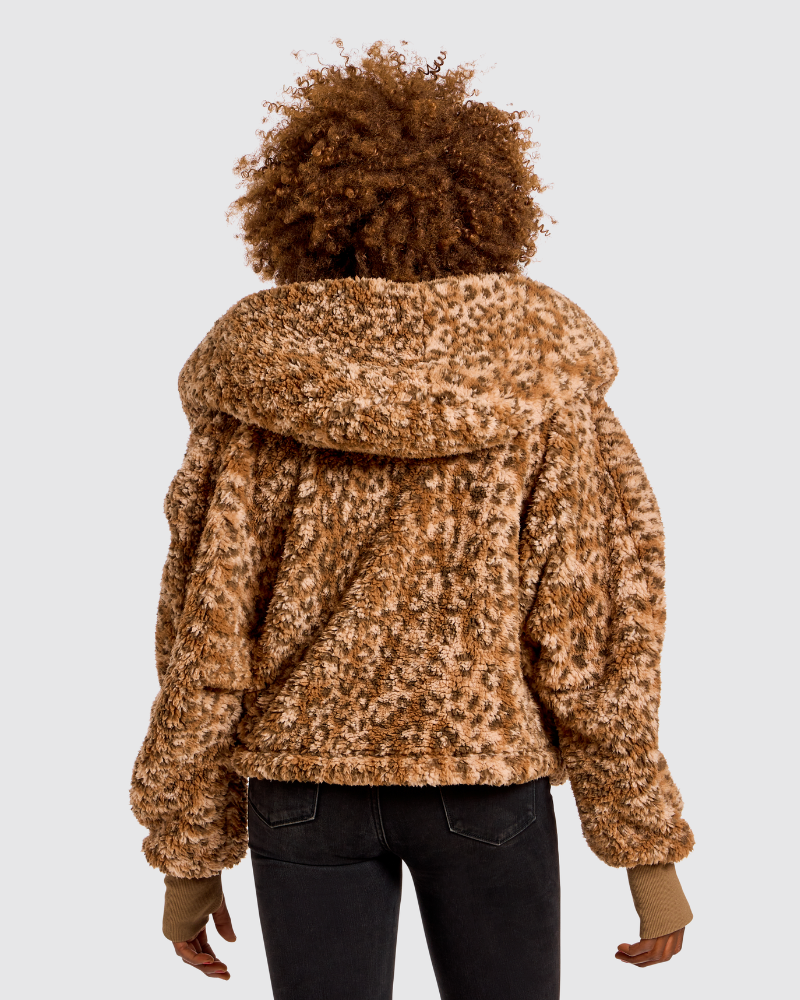 Classic Cropped Sherpa Lounger Jacket - Leopard