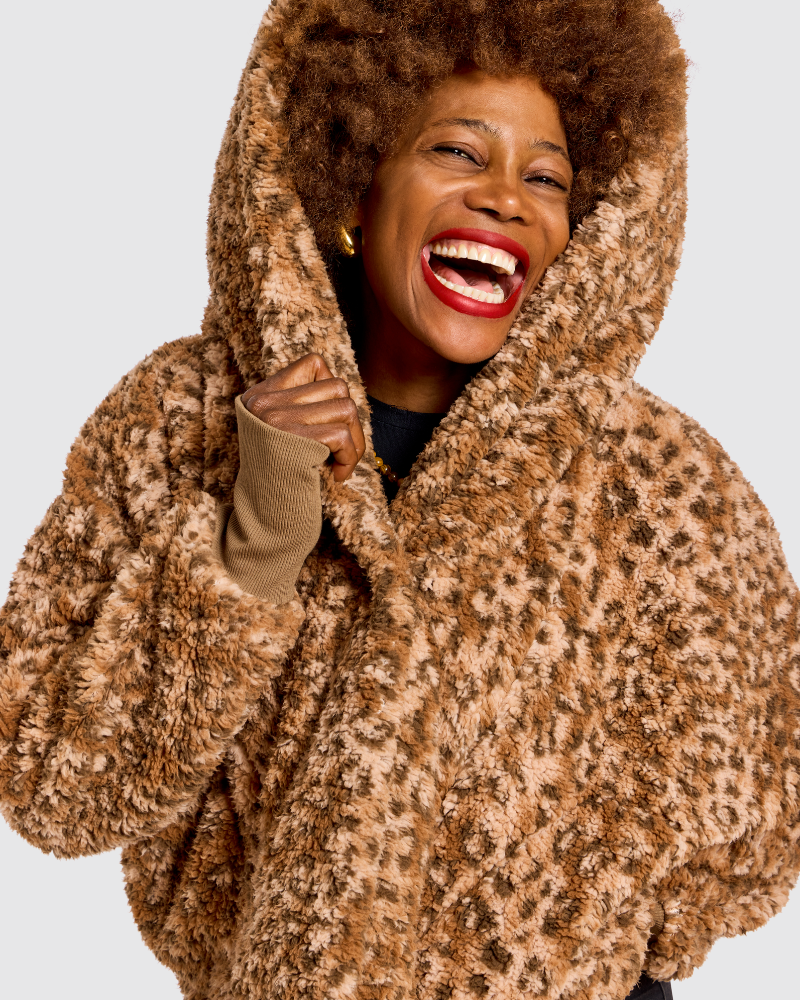 Classic Cropped Sherpa Lounger Jacket - Leopard