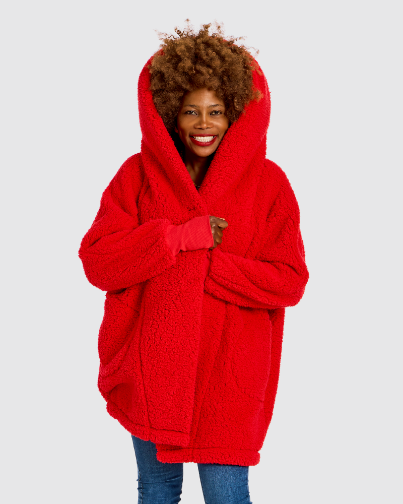 Classic Unisex Sherpa Lounger Jacket - Red