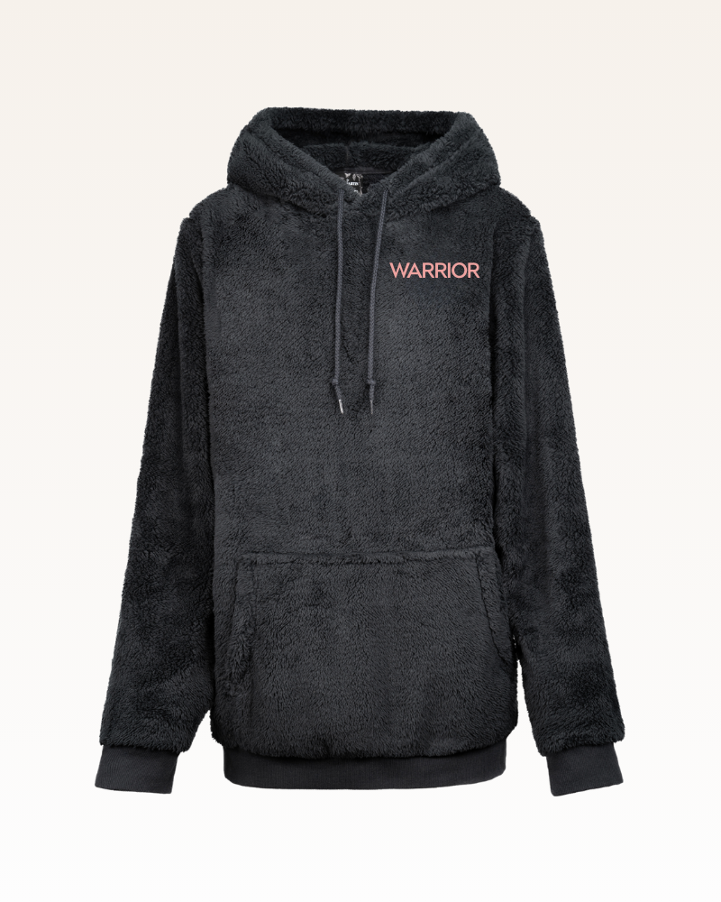 Black hoodie with 'Warrior' logo on a white background