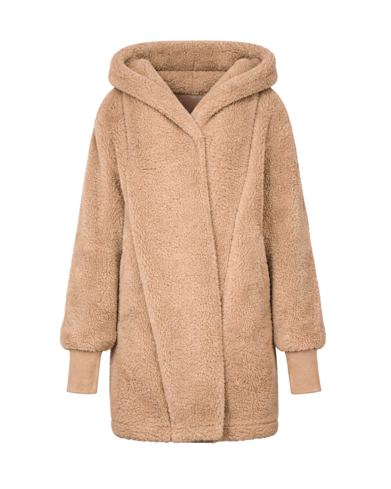 Beige hooded coat on a white background