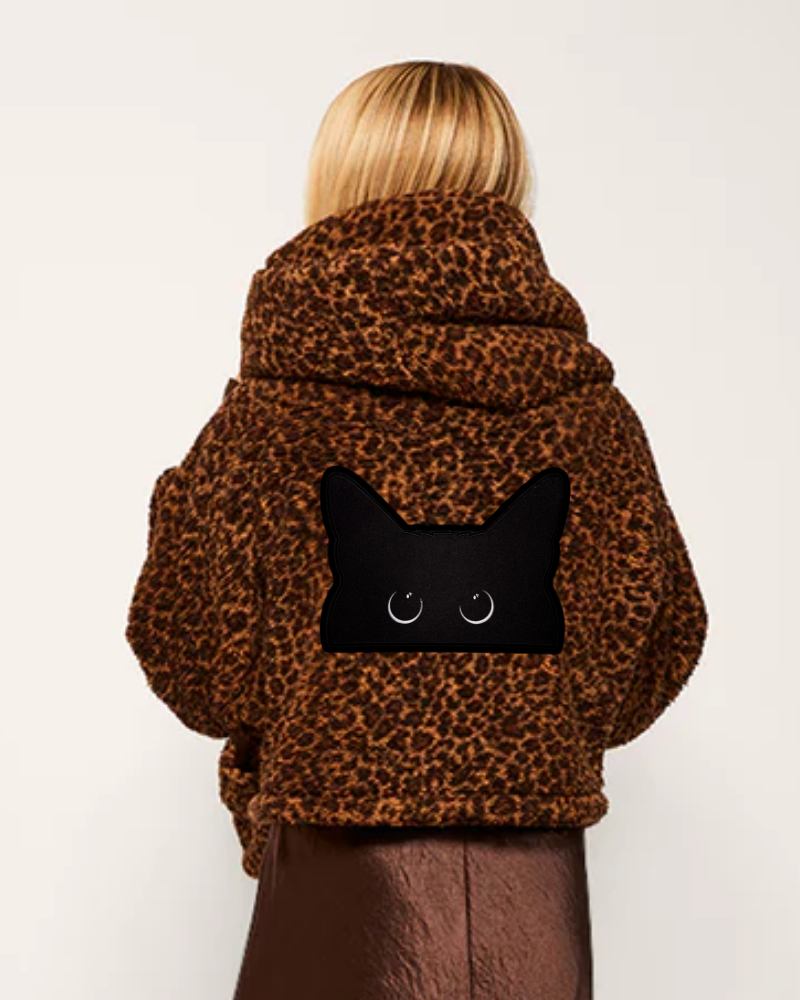 Beth's Furry Friends Black Cat Logo Cropped Sherpa Lounger Jacket