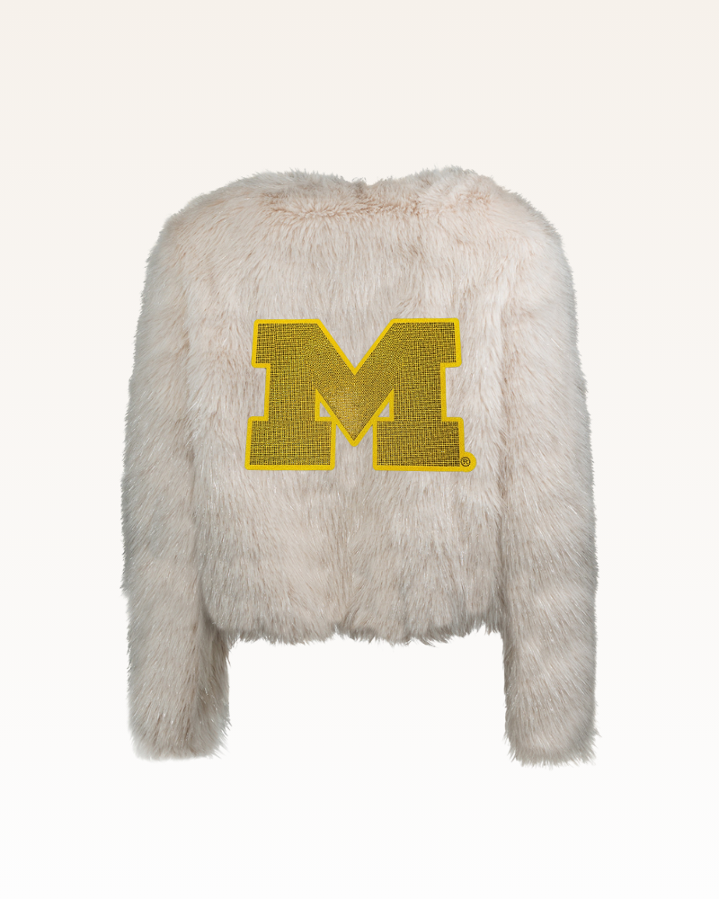University of Michigan Bedazzled Logo Faux Fur Jacket