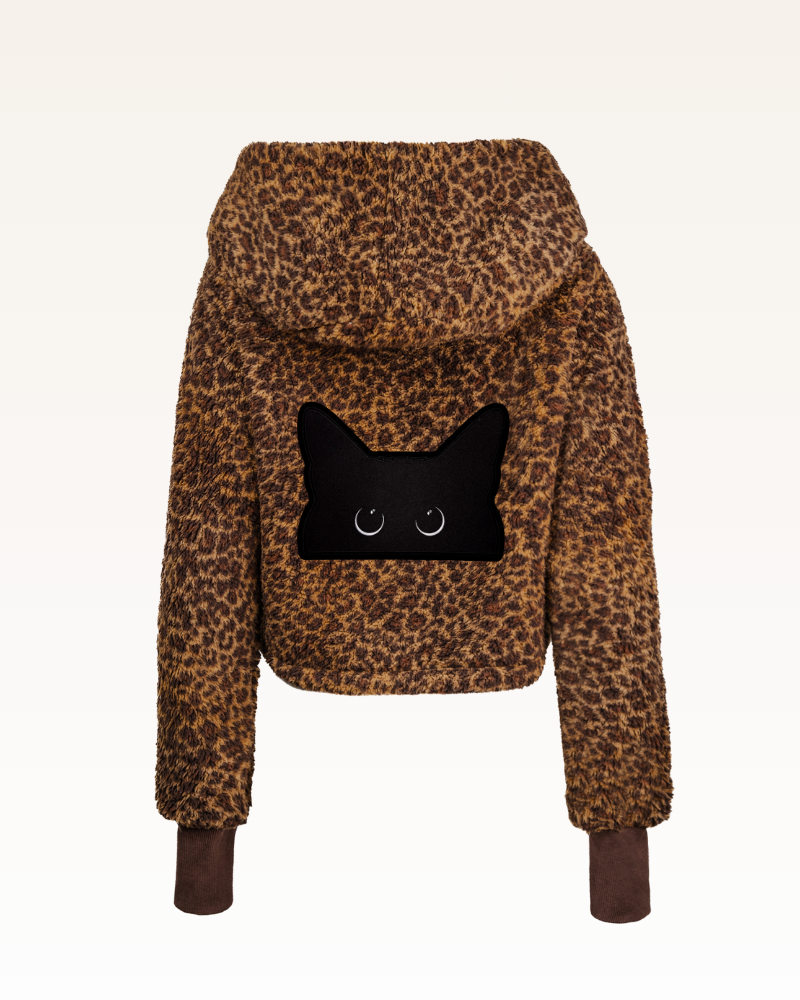 Beth's Furry Friends Black Cat Logo Cropped Sherpa Lounger Jacket