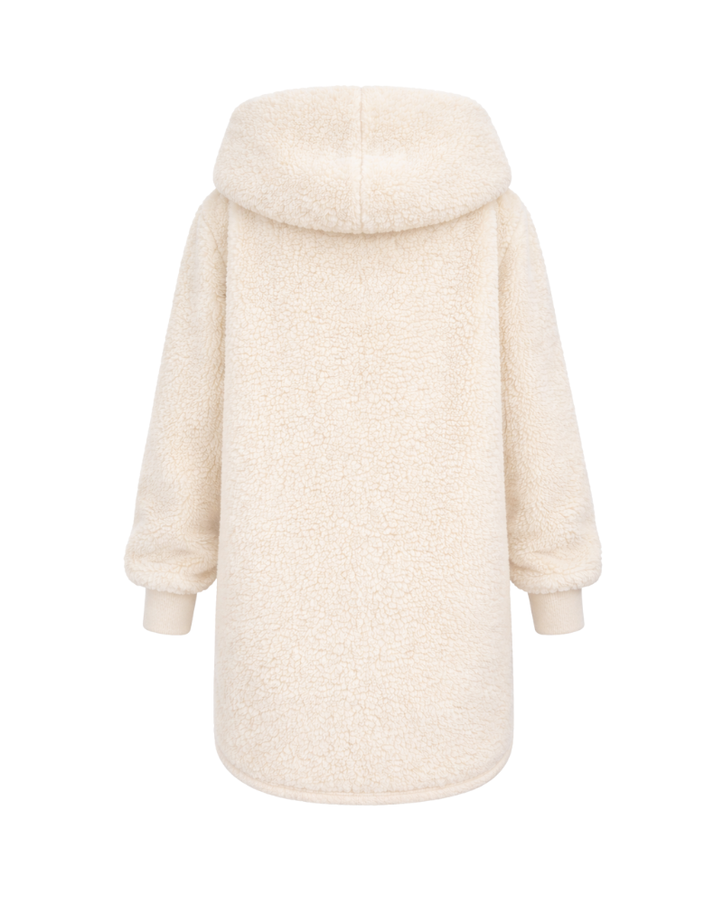 Beige hooded coat on a white background