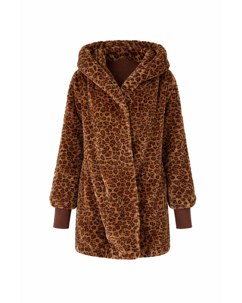 Brown leopard print hoodie on a white background