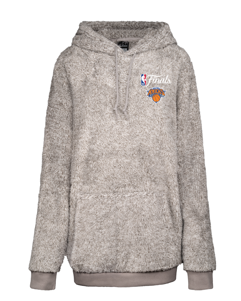 Gray hoodie with sports team logo on a white background