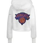 New York Knicks 2026 NBA Finals Bedazzled Logo Cropped Sherpa Lounger Jacket - White