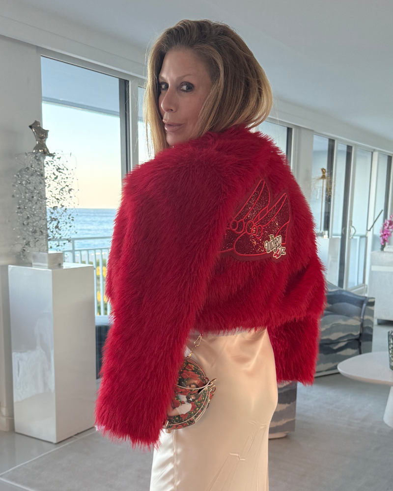By Jill Martin x Lorna Luft Ruby Red Slipper Faux Fur Jacket