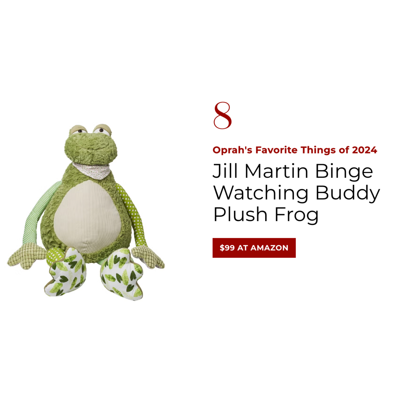 number 8 on Oprah's Favorite things of 2024, the frog binge watching buddy by jill martin