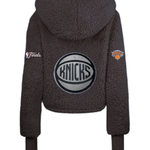 New York Knicks 2026 NBA Finals Remix Logo Cropped Sherpa Lounger Jacket - Black