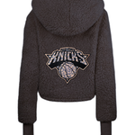 New York Knicks Bedazzled Leopard Logo Cropped Sherpa Lounger Jacket