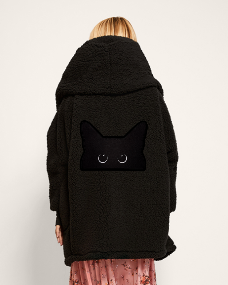 eyden着用　CHILLIN BLACK CAT JACKET 黒 Beth's Furry Friends Black Cat Logo Sherpa Lounger Jacket