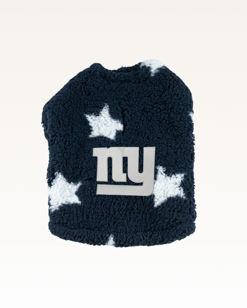 navy with stars sherpa pet jacket with white new york giants logo