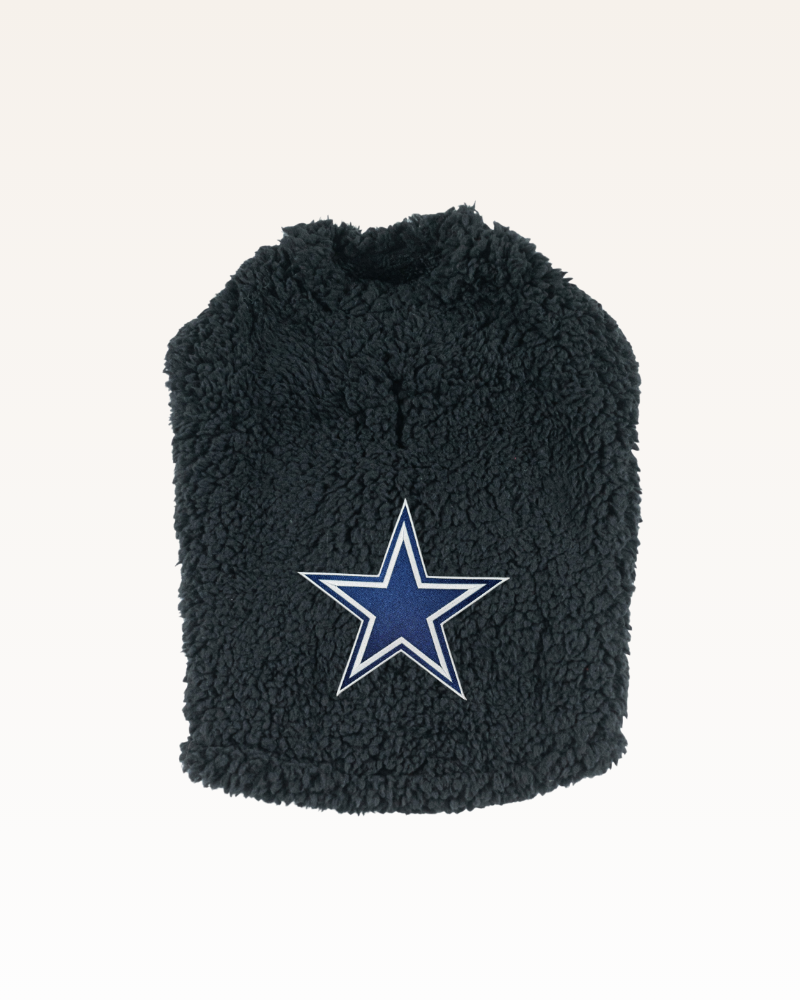 black sherpa pet jacket with dallas cowboys logo