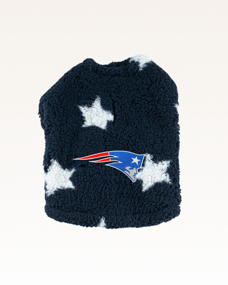 navy with stars sherpa pet jacket with new england patriots logo