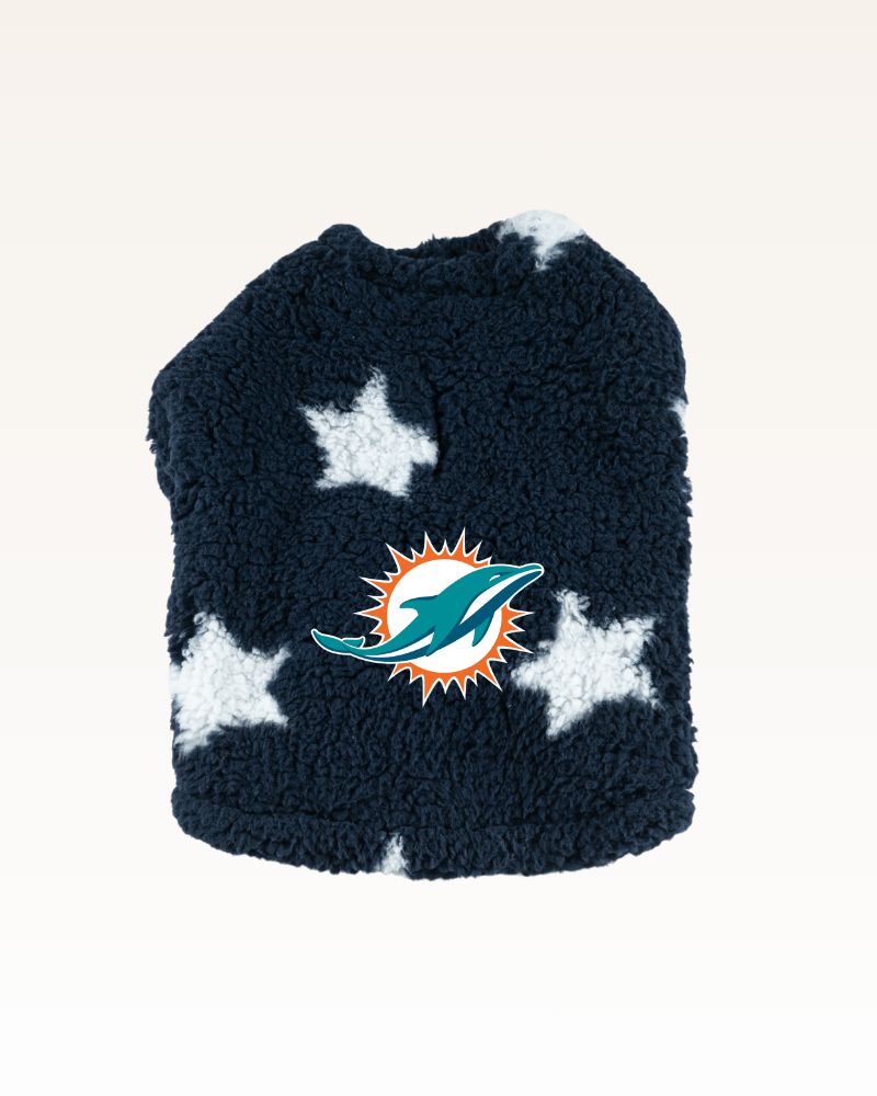 navy with stars sherpa pet jacket with miami dolphins logo