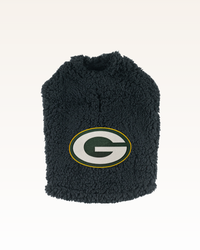 black sherpa pet jacket with green bay packers logo