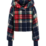 Classic Cropped Sherpa Lounger Jacket - Navy Plaid