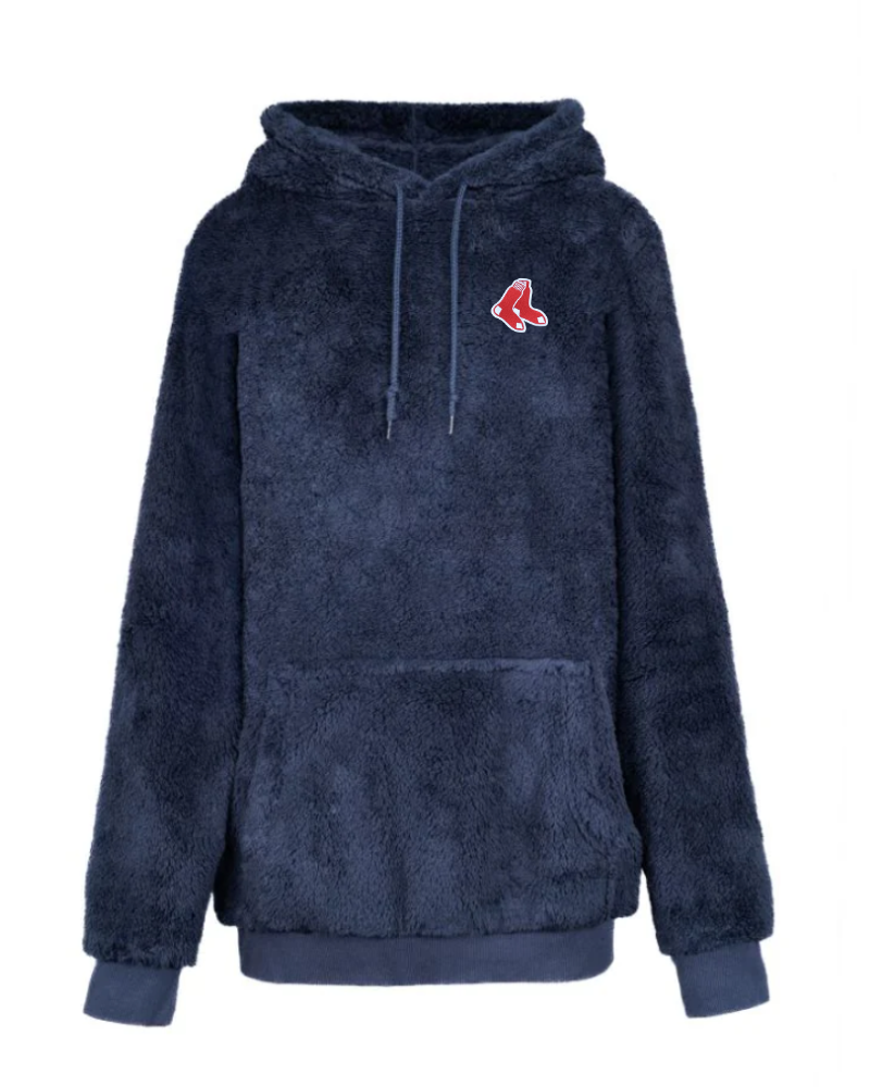 navy sherpa hoodie with boston red sox logo embroidered on left chest hit