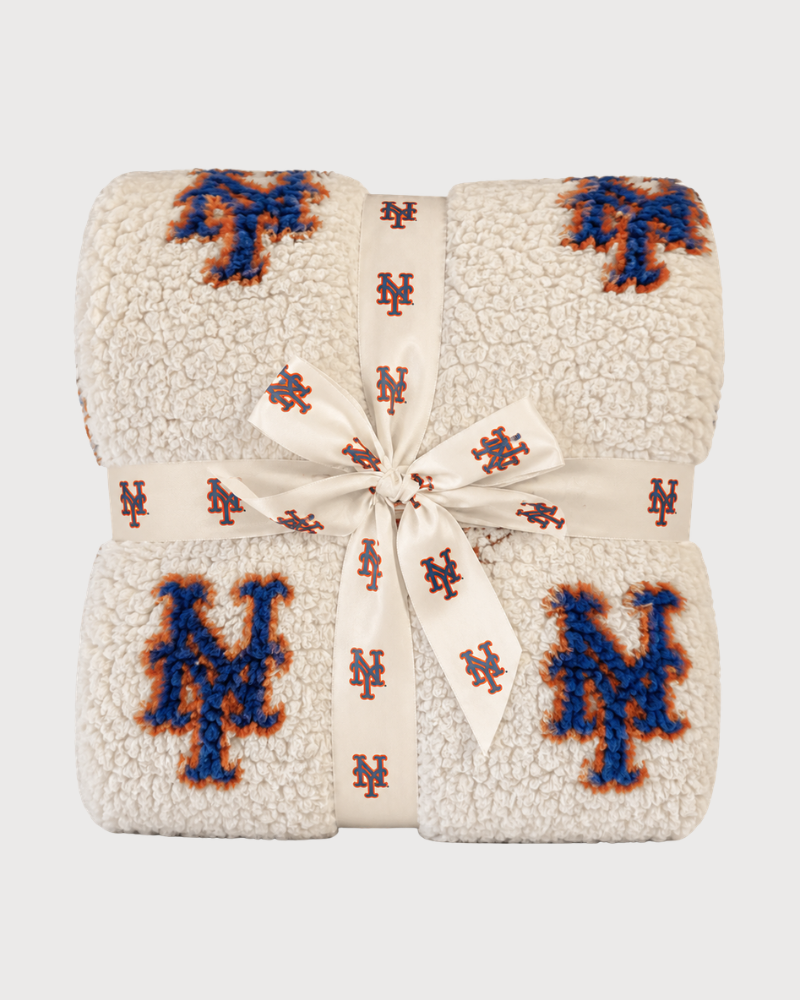 New York Mets All Over Print 60" x 70" Sherpa Throw Blanket - Sand