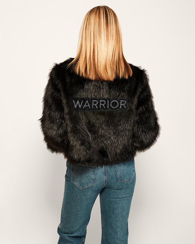 The Warrior Effect™ by Jill Martin Bedazzled Logo Faux Fur Jacket