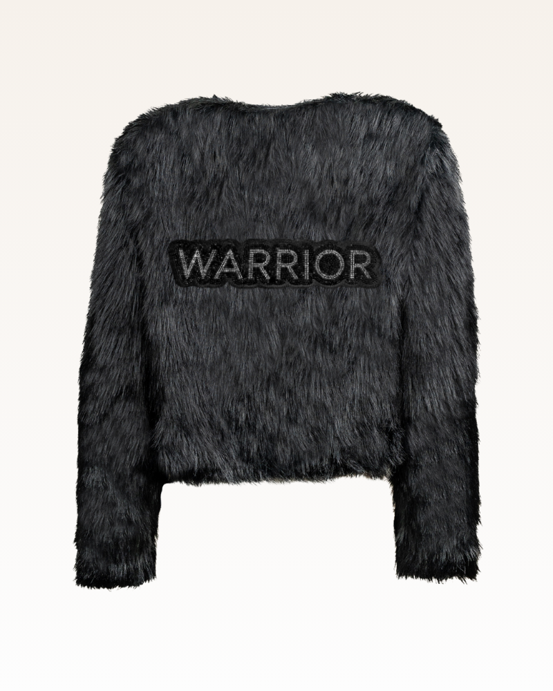 The Warrior Effect™ by Jill Martin Bedazzled Logo Faux Fur Jacket