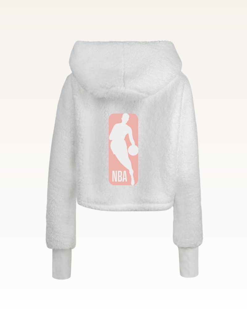 white hoodie with NBA logo on a white background